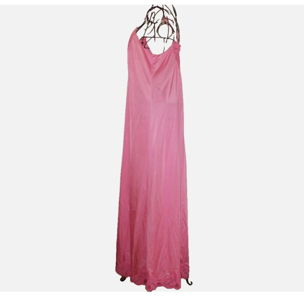 Vintage Shadowline Pink Nylon Nightgown Sz S Made in USA Lace Trim - Picture 6 of 9